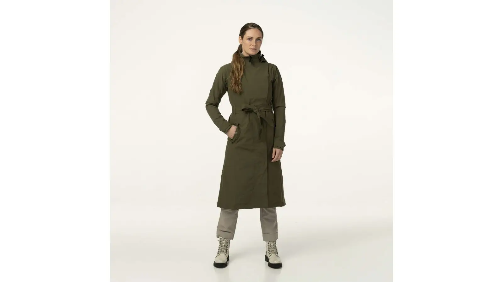 Agu Trench Coat Long Rain Jacket Women Army Green