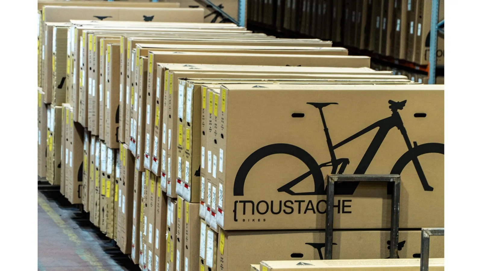 Packed Moustache bikes ready for shipping in the brand's warehouse